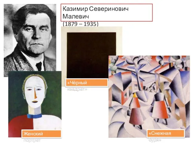 Казимир Северинович Малевич (1879 – 1935) «Снежная буря» Женский портрет «Чёрный квадрат»