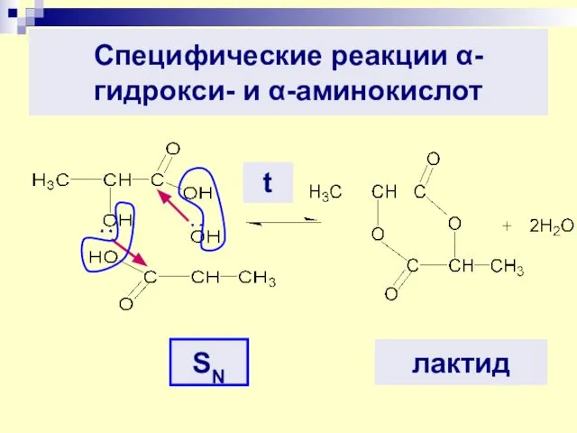 Специфические реакции α-гидрокси- и α-аминокислот лактид t SN