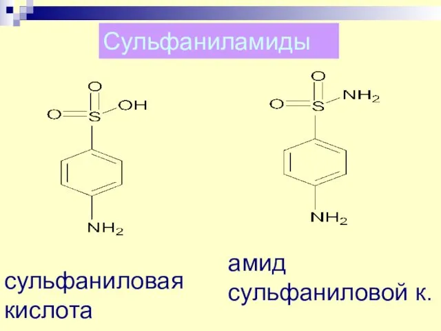 Сульфаниламиды сульфаниловая кислота амид сульфаниловой к.