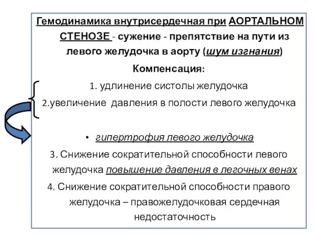 Гемодинамика внутрисердечная при АОРТАЛЬНОМ СТЕНОЗЕ - сужение - препятствие на пути