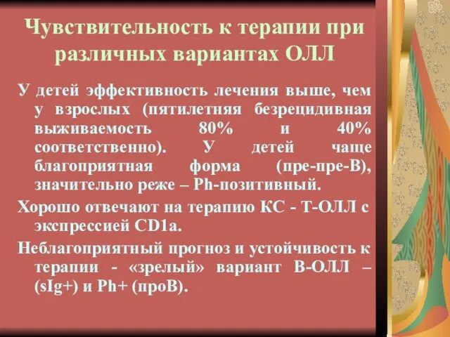 Чувствительность к терапии при различных вариантах ОЛЛ У детей эффективность лечения