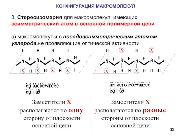 КОНФИГУРАЦИЯ МАКРОМОЛЕКУЛ 3. Стереоизомерия для макромолекул, имеющих асимметрический атом в основной