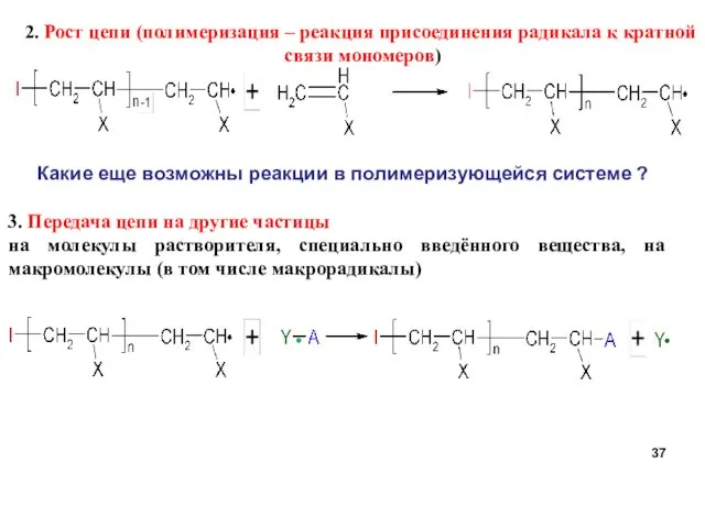 2. Рост цепи (полимеризация – реакция присоединения радикала к кратной связи