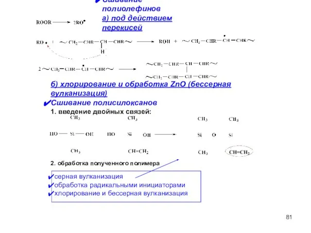 серная вулканизация обработка радикальными инициаторами хлорирование и бессерная вулканизация Сшивание полиолефинов