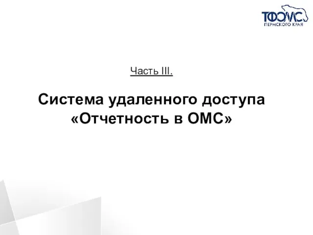 Часть III. Система удаленного доступа «Отчетность в ОМС»