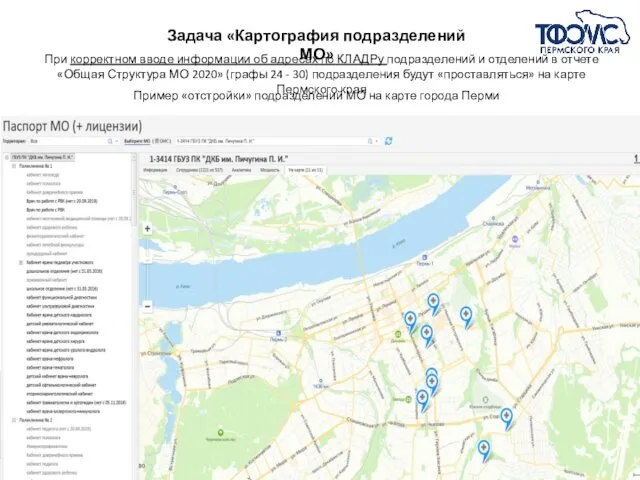 Задача «Картография подразделений МО» При корректном вводе информации об адресах по