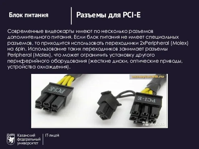 Блок питания Разъемы Peripheral (Molex) Разъемы для PCI-E Современные видеокарты имеют