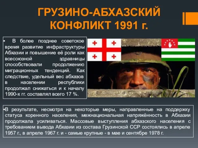 ГРУЗИНО-АБХАЗСКИЙ КОНФЛИКТ 1991 г. В более позднее советское время развитие инфраструктуры