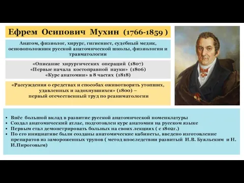 Ефрем Осипович Мухин (1766-1859 ) Анатом, физиолог, хирург, гигиенист, судебный медик,