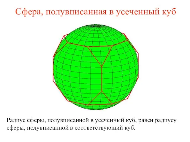 Сфера, полувписанная в усеченный куб Радиус сферы, полувписанной в усеченный куб,