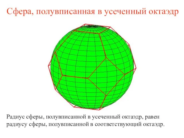 Сфера, полувписанная в усеченный октаэдр Радиус сферы, полувписанной в усеченный октаэдр,