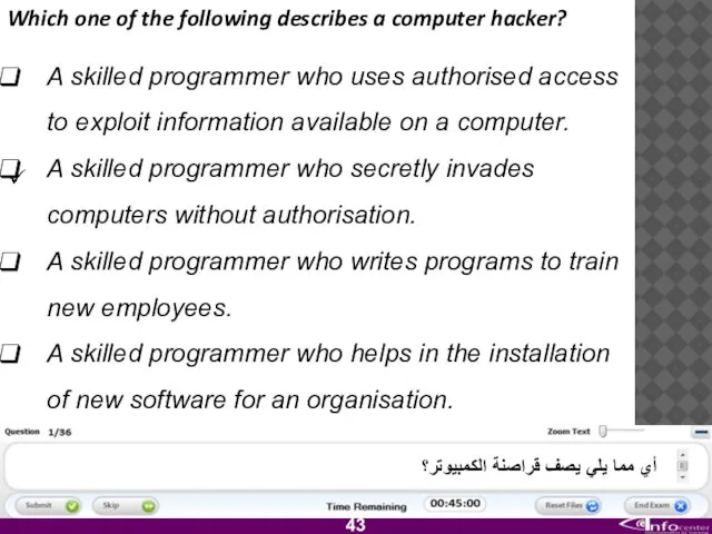 Which one of the following describes a computer hacker? A skilled