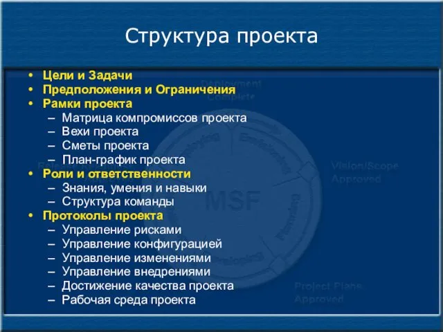 Структура проекта Цели и Задачи Предположения и Ограничения Рамки проекта Матрица