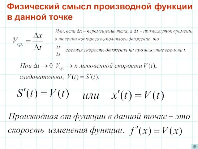 Физический смысл производной функции в данной точке .