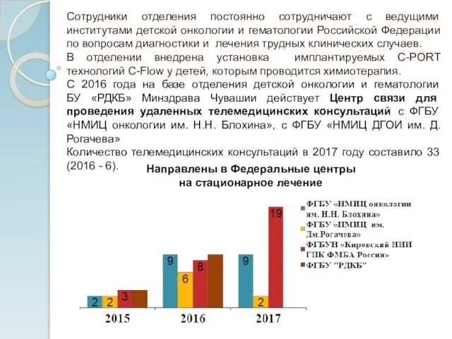 Сотрудники отделения постоянно сотрудничают с ведущими институтами детской онкологии и гематологии