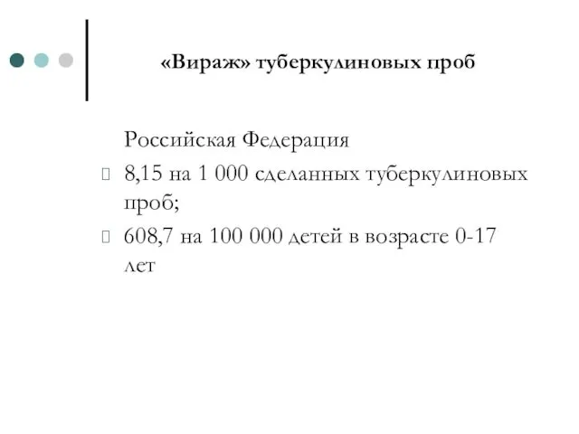 «Вираж» туберкулиновых проб Российская Федерация 8,15 на 1 000 сделанных туберкулиновых