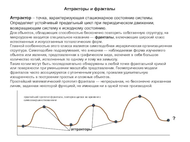 Аттрактор – точка, характеризующая стационарное состояние системы. Определяет устойчивый предельный цикл