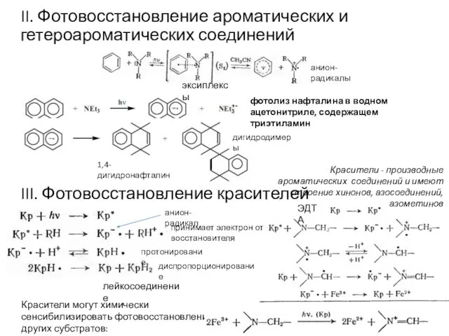 II. Фотовосстановление ароматических и гетероароматических соединений дигидродимеры 1,4-дигидронафталин фотолиз нафталина в