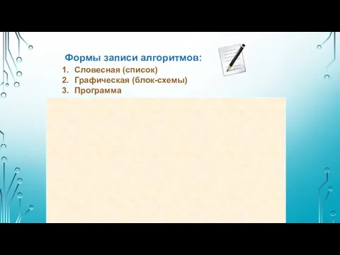 Формы записи алгоритмов: Для обозначения шагов алгоритма в блок-схеме используются следующие