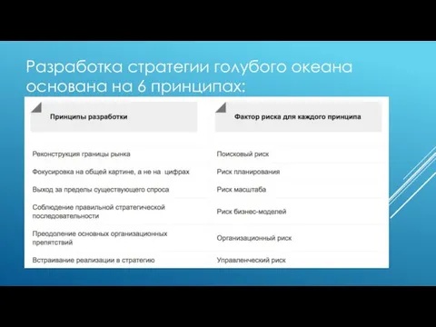 Разработка стратегии голубого океана основана на 6 принципах: