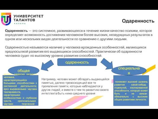 Одаренность — это системное, развивающееся в течение жизни качество психики, которое