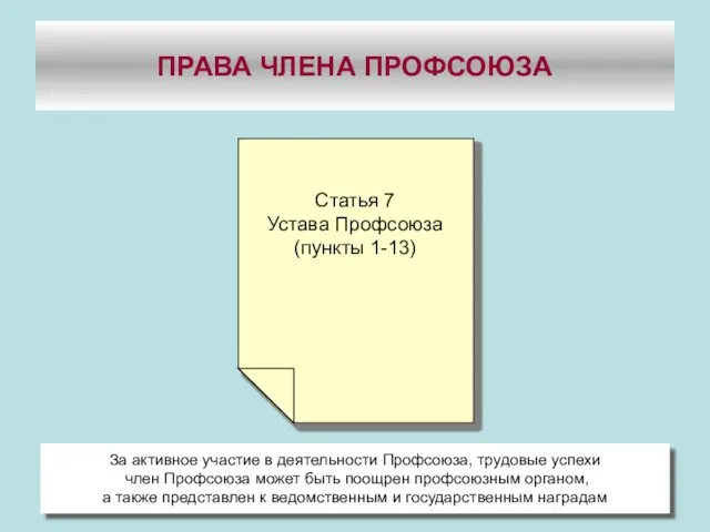 ПРАВА ЧЛЕНА ПРОФСОЮЗА Обращаться в любой профсоюзный орган за защитой его