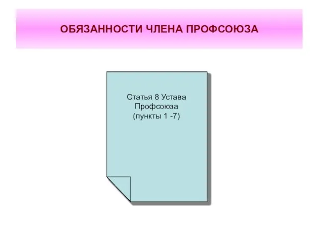 ОБЯЗАННОСТИ ЧЛЕНА ПРОФСОЮЗА Выполнять Устав Профсоюза, решения профсоюзных органов, а также