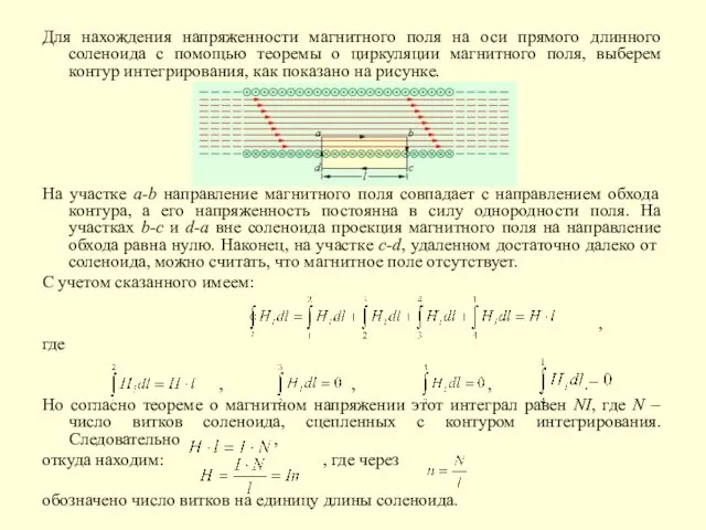 Для нахождения напряженности магнитного поля на оси прямого длинного соленоида с