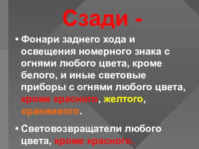 Сзади - Фонари заднего хода и освещения номерного знака с огнями