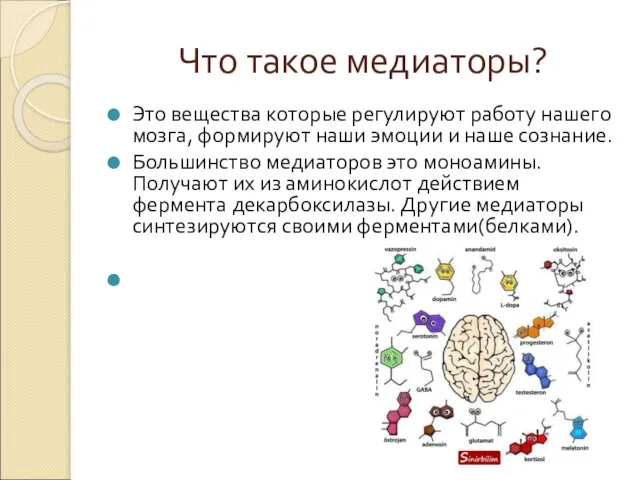 Что такое медиаторы? Это вещества которые регулируют работу нашего мозга, формируют