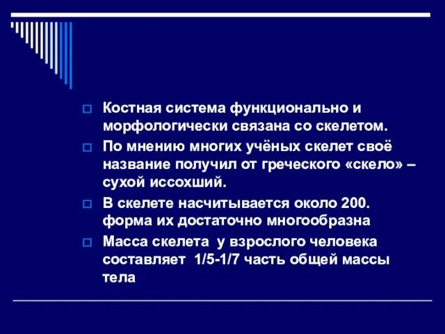 Костная система функционально и морфологически связана со скелетом. По мнению многих