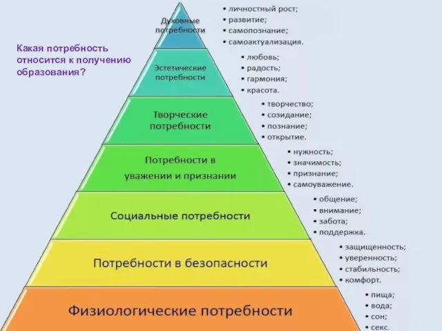 Какая потребность относится к получению образования?