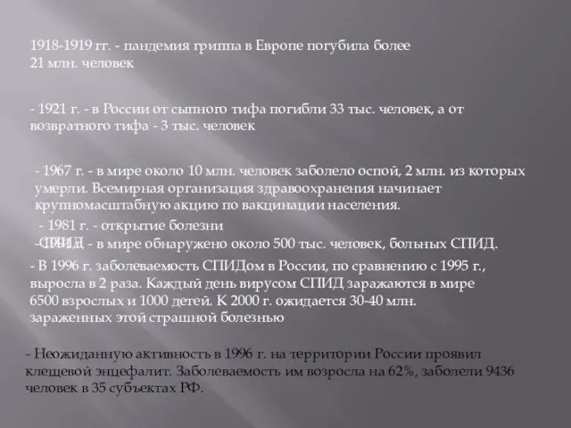 1918-1919 гг. - пандемия гриппа в Европе погубила более 21 млн.