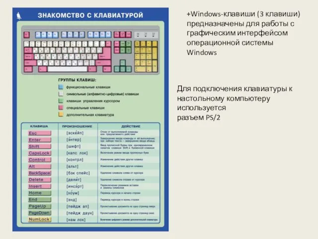 +Windows-клавиши (3 клавиши) предназначены для работы с графическим интерфейсом операционной системы