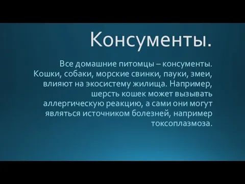 Консументы. Все домашние питомцы – консументы. Кошки, собаки, морские свинки, пауки,