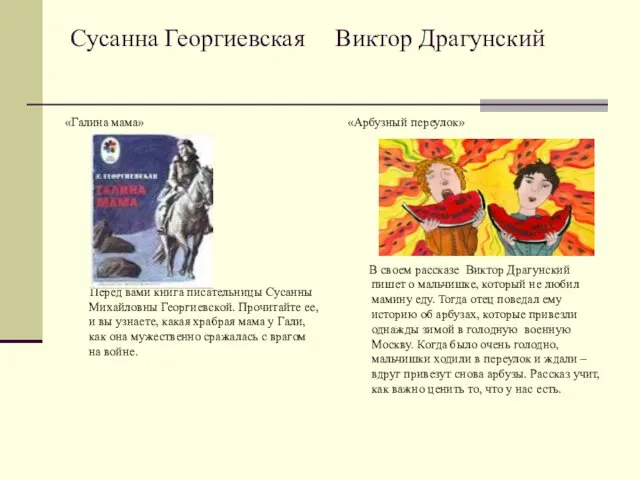 Сусанна Георгиевская Виктор Драгунский «Галина мама» Перед вами книга писательницы Сусанны