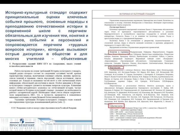 Историко-культурный стандарт содержит принципиальные оценки ключевых событий прошлого, основные подходы к