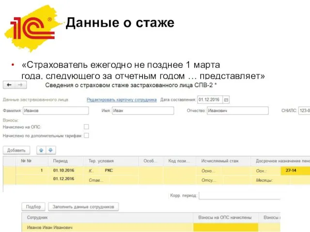 Данные о стаже «Страхователь ежегодно не позднее 1 марта года, следующего