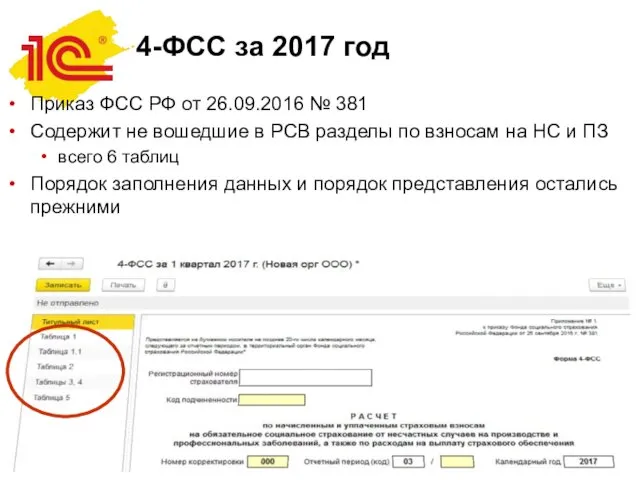 4-ФСС за 2017 год Приказ ФСС РФ от 26.09.2016 № 381