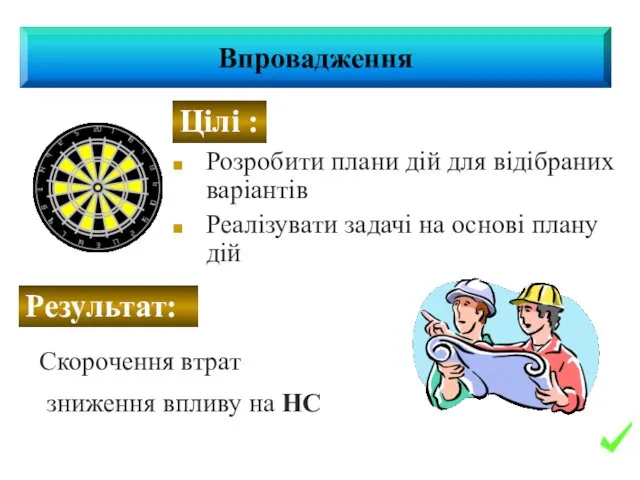 Розробити плани дій для відібраних варіантів Реалізувати задачі на основі плану