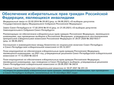 Обеспечение избирательных прав граждан Российской Федерации, являющихся инвалидами Федеральный закон от