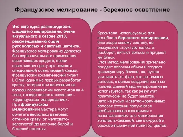 Французское мелирование - бережное осветление Это еще одна разновидность щадящего мелирования,