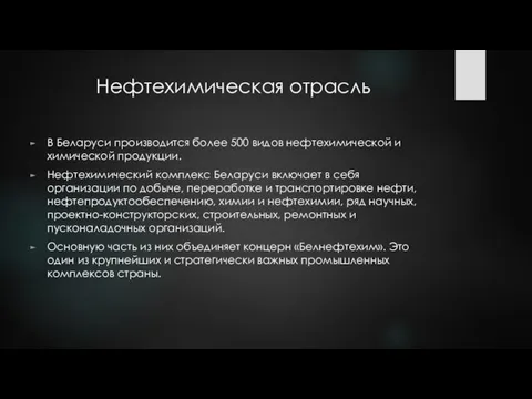 Нефтехимическая отрасль В Беларуси производится более 500 видов нефтехимической и химической