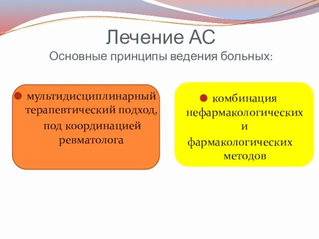 Лечение АС Основные принципы ведения больных: мультидисциплинарный терапевтический подход, под координацией