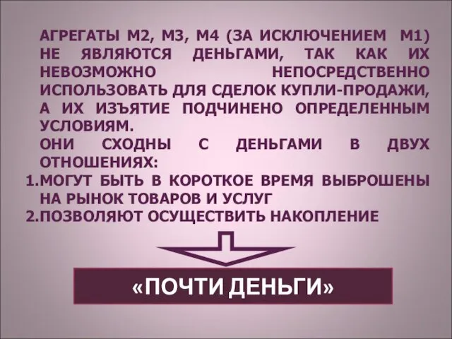 АГРЕГАТЫ М2, М3, М4 (ЗА ИСКЛЮЧЕНИЕМ М1) НЕ ЯВЛЯЮТСЯ ДЕНЬГАМИ, ТАК