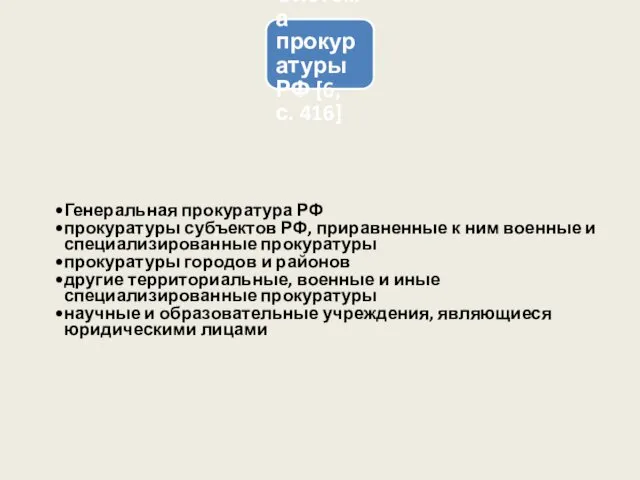 Система прокуратуры РФ [6, с. 416] Генеральная прокуратура РФ прокуратуры субъектов