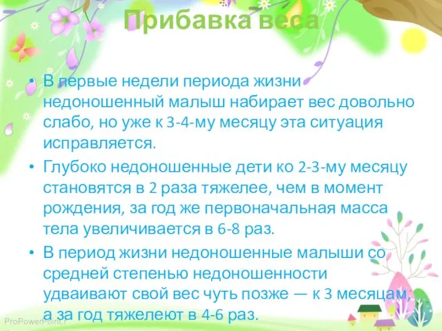 Прибавка веса В первые недели периода жизни недоношенный малыш набирает вес