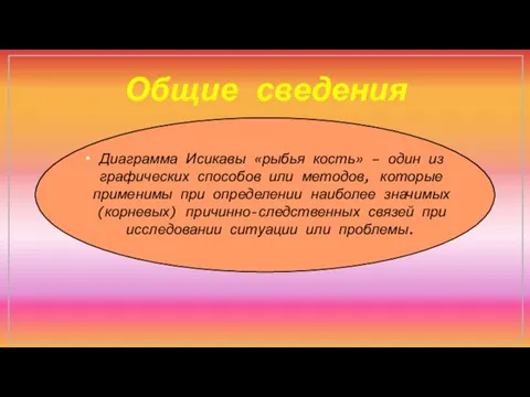 Общие сведения Диаграмма Исикавы «рыбья кость» – один из графических способов