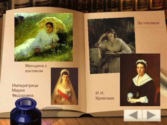 Императрица Мария Федоровна За чтением И. Н. Крамская Женщина с зонтиком