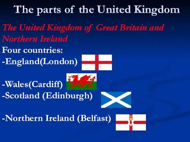 The United Kingdom of Great Britain and Northern Ireland Four countries: